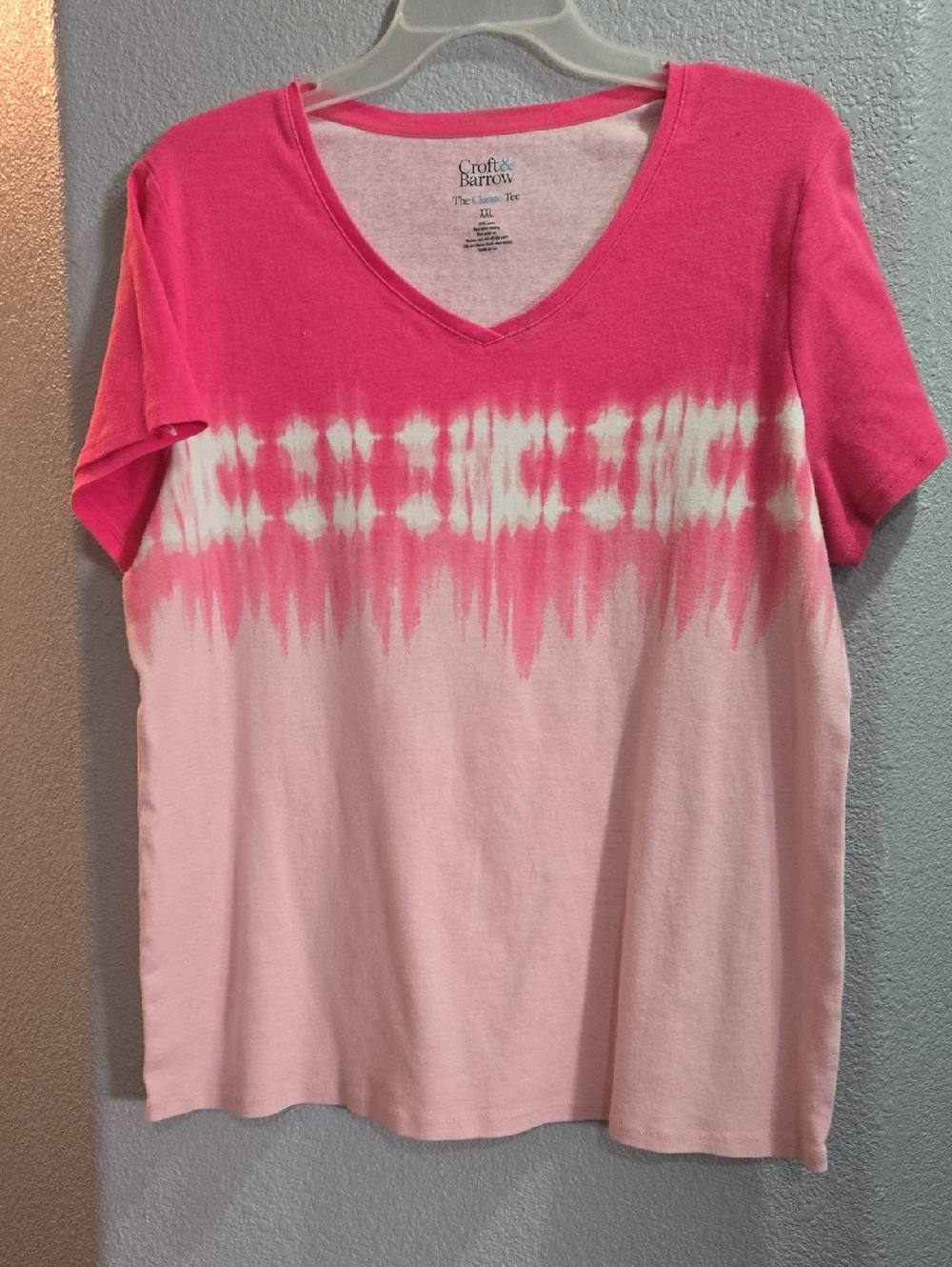 CEoft & Barrow Pink Ombre Tie-Dye V-Neck Short Sleeve Top